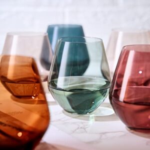 Colored Wine Glasses Set of 6 Crystal, Gift For Her, Him, Wife, Friend, Mom - Luxury Multi Color Glassware Large 16 oz Glasses, Unique Italian Style Tall Drinkware - Dinner, Color Beautiful Glassware