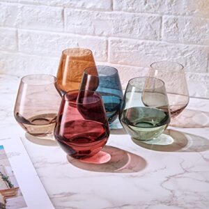 Colored Wine Glasses Set of 6 Crystal, Gift For Her, Him, Wife, Friend, Mom - Luxury Multi Color Glassware Large 16 oz Glasses, Unique Italian Style Tall Drinkware - Dinner, Color Beautiful Glassware