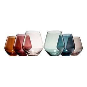 Colored Wine Glasses Set of 6 Crystal, Gift For Her, Him, Wife, Friend, Mom - Luxury Multi Color Glassware Large 16 oz Glasses, Unique Italian Style Tall Drinkware - Dinner, Color Beautiful Glassware