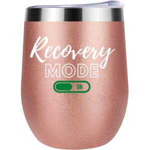 after surgery gifts for women with cancer,recovery mode on 12 oz insulated wine tumbler with lid,motivational gift idea for friend mug,hot & cold,get well soon gifts (rose gold)