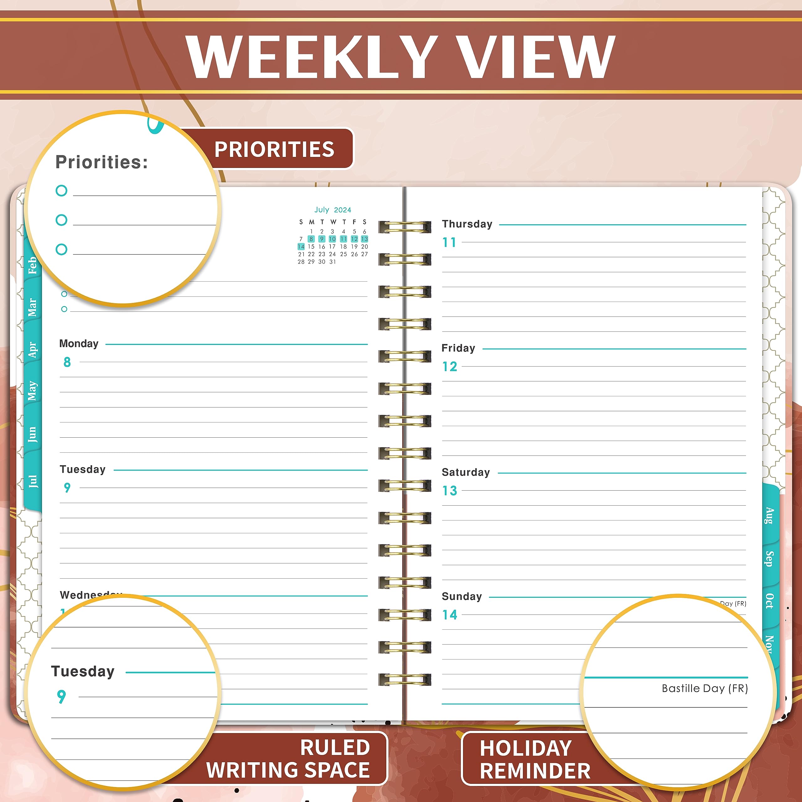 2024 Planner - Weekly Planner 2024 from January 2024 to December 2024, Weekly Monthly Planner 2024, 6" x 8.3", 2024 Monthly Planner with Inner Pocket and 12 Monthly Tabs