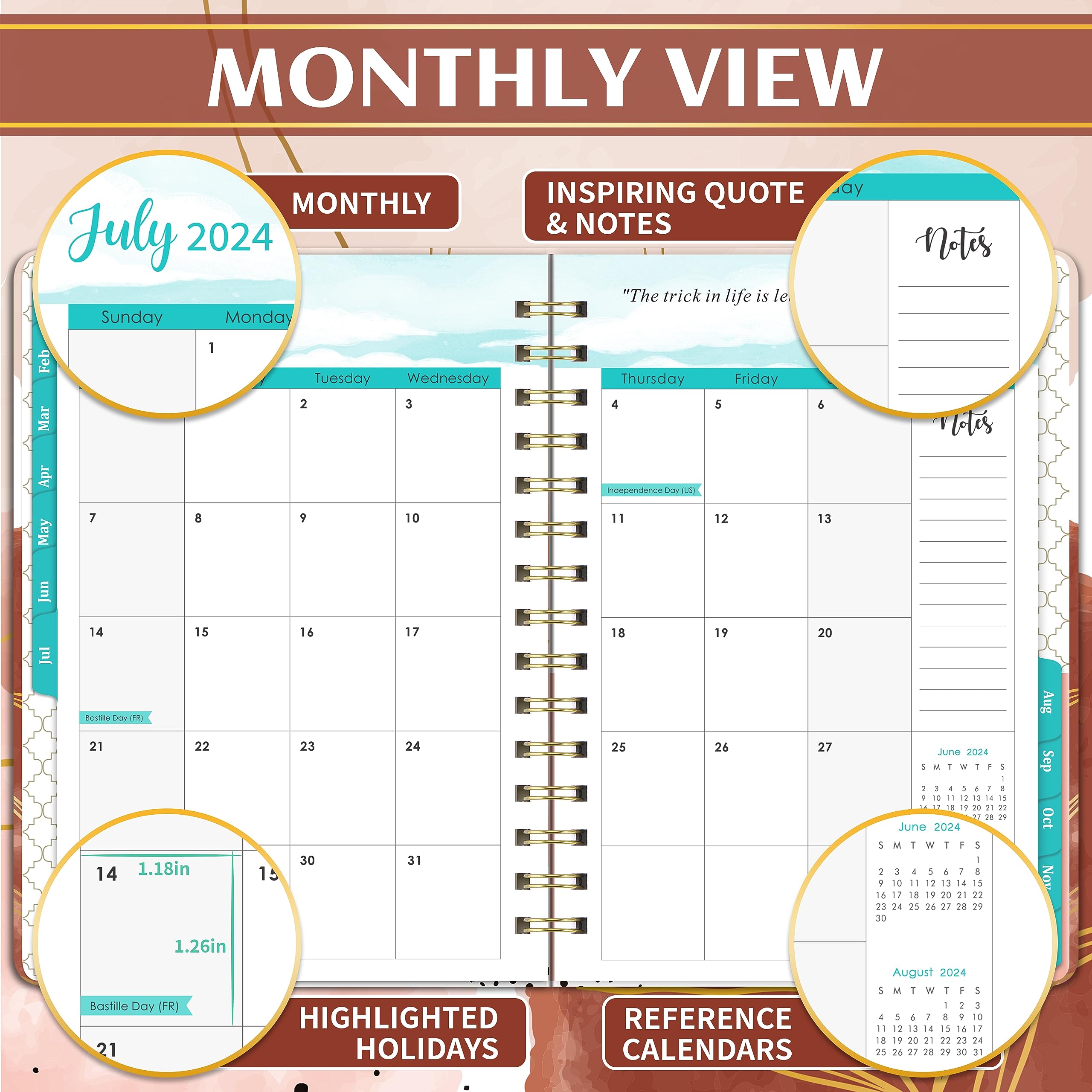 2024 Planner - Weekly Planner 2024 from January 2024 to December 2024, Weekly Monthly Planner 2024, 6" x 8.3", 2024 Monthly Planner with Inner Pocket and 12 Monthly Tabs