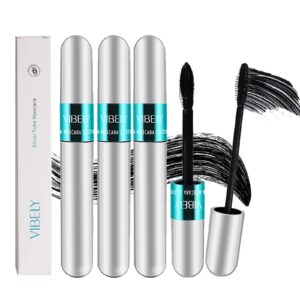 vibely mascara 5x longer waterproof, 2 in 1 4d silk fiber lash mascara, lash cosmetics vibely mascara 5x longer washable, long-lasting thrive black mascara for natural lengthening and thickening (3pcs)