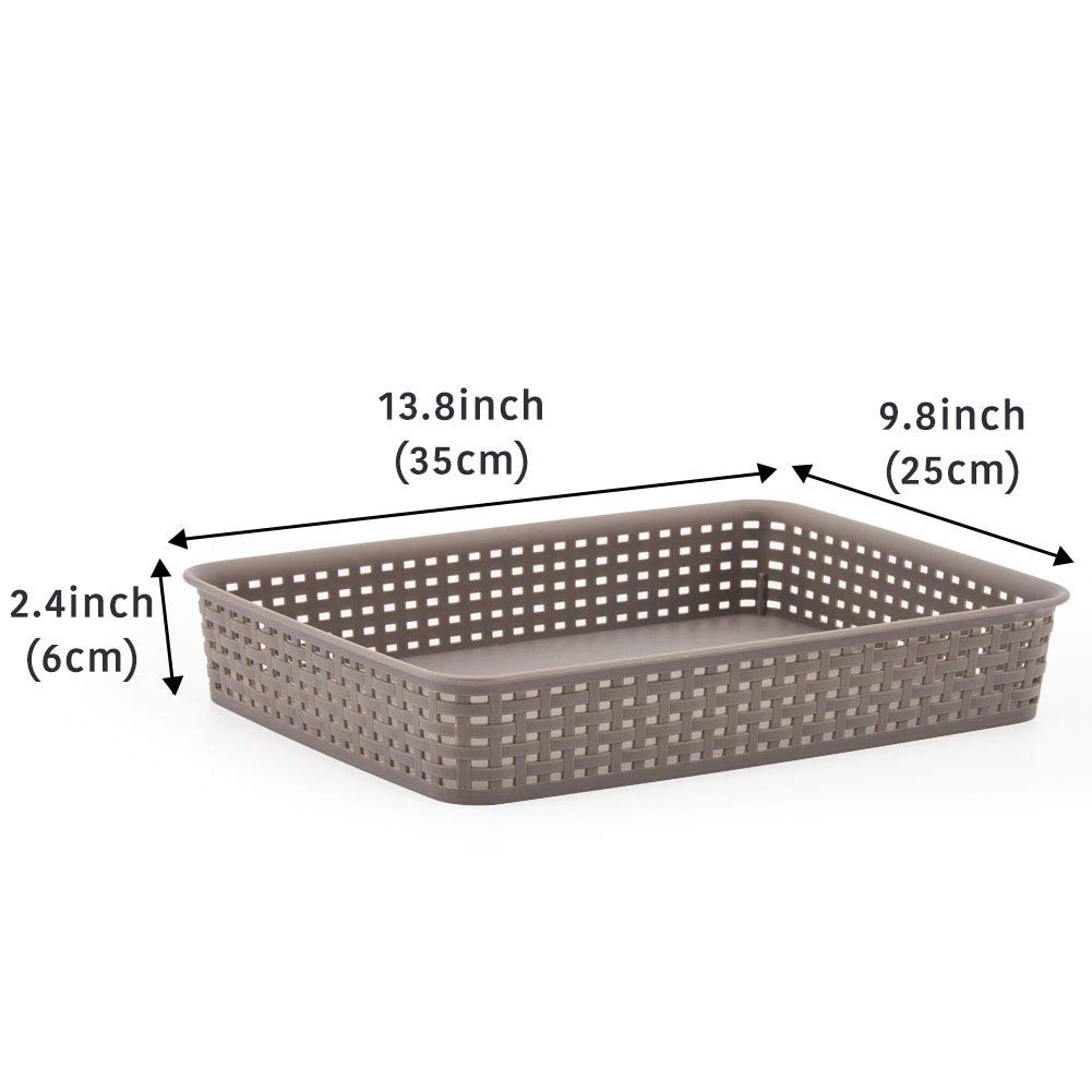 EZOWare Set of 8 Gray Plastic Woven Knit Baskets, Storage Organizer Bins Boxes Tray For Office, Classroom, Desktop, Drawer and More