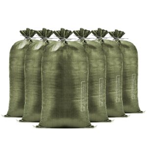 Carrywell (Not Made in China) Heavy Duty Sand Bags for Flooding, 14in x 26in with Tie Strings, Flood Water Barrier, UV Protection Sandbags for 1600 Hours (10 Bags, Green)