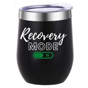 recovery mode on 12 oz insulated wine tumbler,post surgery positive motivational gift idea for friend with cancer mug, with lid,custom personalized stainless steel cup(black)