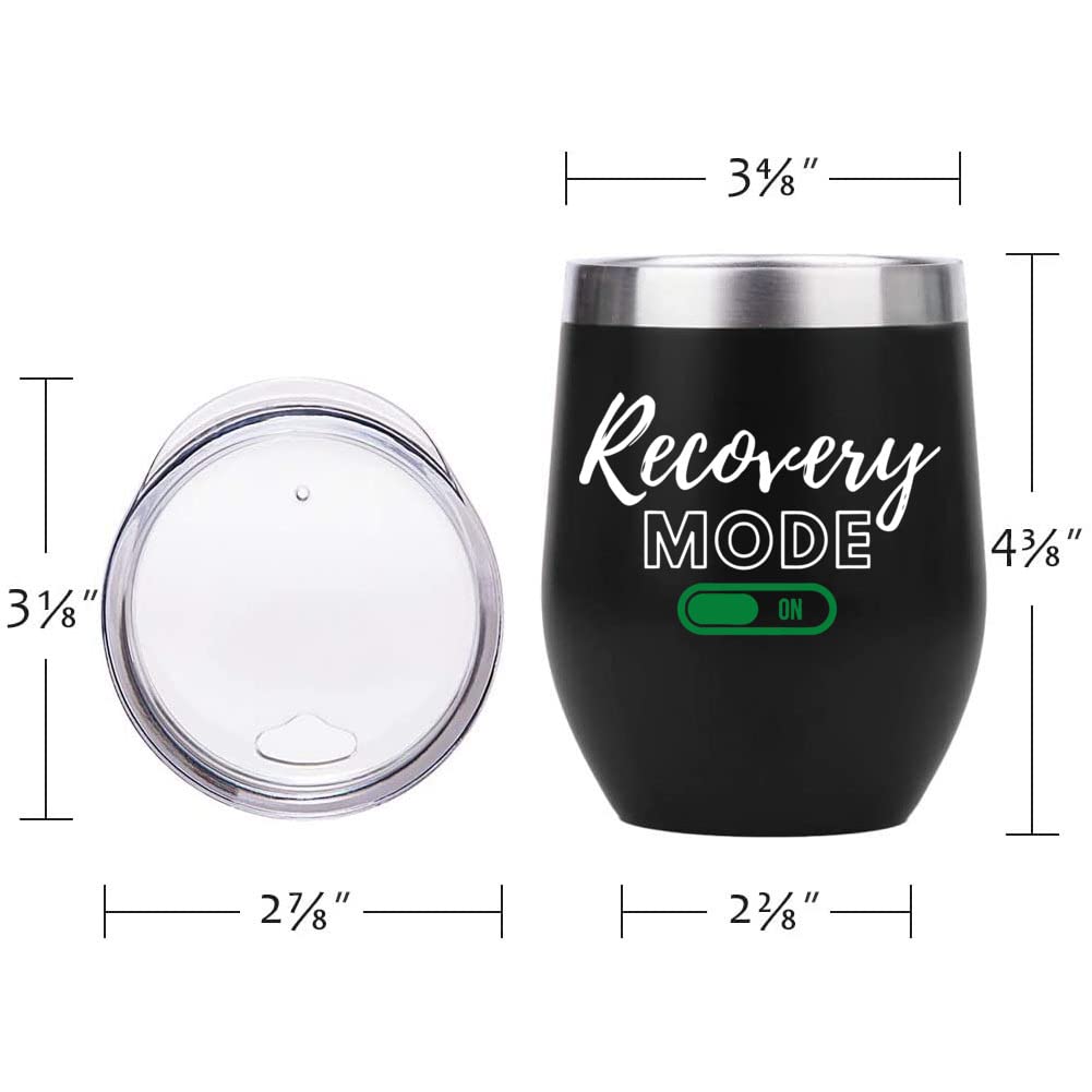 Recovery Mode On 12 OZ Insulated Wine Tumbler,Post Surgery Positive Motivational Gift Idea for Friend With Cancer Mug, With Lid,Custom Personalized Stainless Steel Cup(Black)