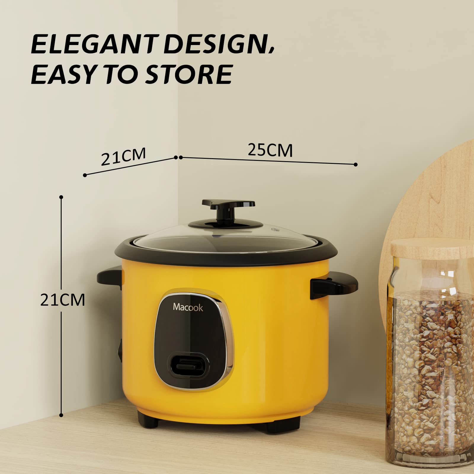 Rice Cooker Small 6 Cups Cooked (3 Cups Uncooked), 1.5L Mini Rice Cooker with Steamer For 1-3 people, Removable Nonstick Pot, Keep Warm Function, Rice Maker for Soup Stew Oatmeal Veggie Hot Pot, Yellow