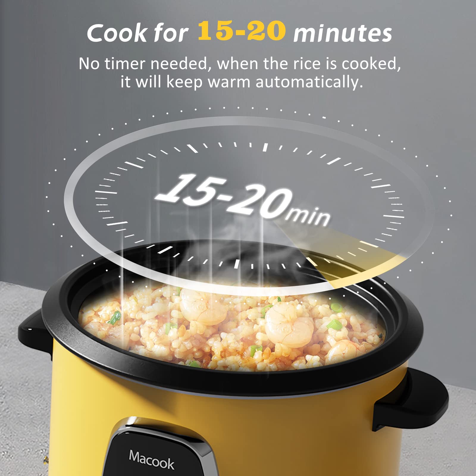 Rice Cooker Small 6 Cups Cooked (3 Cups Uncooked), 1.5L Mini Rice Cooker with Steamer For 1-3 people, Removable Nonstick Pot, Keep Warm Function, Rice Maker for Soup Stew Oatmeal Veggie Hot Pot, Yellow