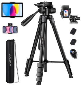 joilcan camera tripod, 68" tablet tripod stand for phone cameras, travel tripod compatible with ipad iphone dslr slr projector, cell phone tripod stand with remote/travel bag / 2 in 1 mount