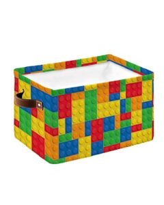 coloured geometric storage basket for shelves, color block modern abstract art storage cube fabric storage bins, closet organizers with handles for book, toys, cloth, 15x11x9.5 inch