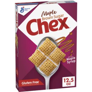 maple brown sugar chex cereal, gluten free breakfast cereal, made with whole grain, 12.8 oz
