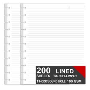 (pack of 2) letter size discbound refill paper, disc paper refill for tul custom note-taking system discbound planner inserts, 200 sheets/400 pages, white discbound paper, arc paper refill 8.5 x 11