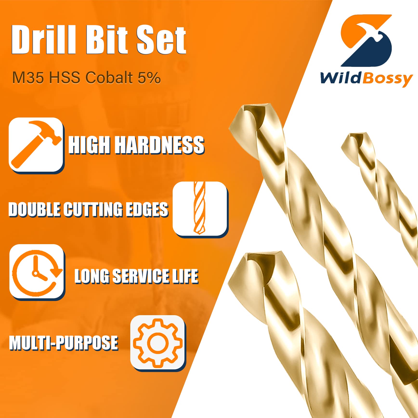 M35 5% Cobalt Drill Bits Set 29PCS (1/16"-1/2"), Straight Shank Jobber Drill Bits, Metal HSS Twist Drill Bits for Stainless Steel Hard Metal and Cast Iron