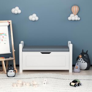 mancofy kids wooden toy chest kids toy box with safety hinged lid, children's toy storage cubby, toy storage cabinet organizer, playroom furniture, boys/girls (white)