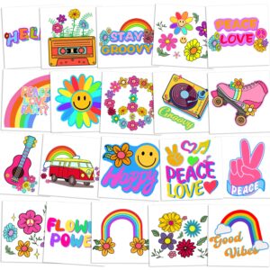 zayvor 60pieces groovy 70s temporary tattoos individually bulk,flower power daisy floral groovy birthday party,good vibes rainbow favors goodie bag halloween makeup costume