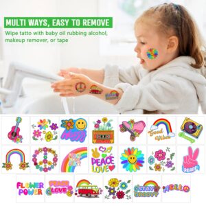 Zayvor 60pieces Groovy 70s Temporary Tattoos Individually Bulk,Flower Power Daisy Floral Groovy Birthday Party,Good Vibes Rainbow Favors Goodie Bag Halloween Makeup Costume