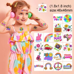 Zayvor 60pieces Groovy 70s Temporary Tattoos Individually Bulk,Flower Power Daisy Floral Groovy Birthday Party,Good Vibes Rainbow Favors Goodie Bag Halloween Makeup Costume