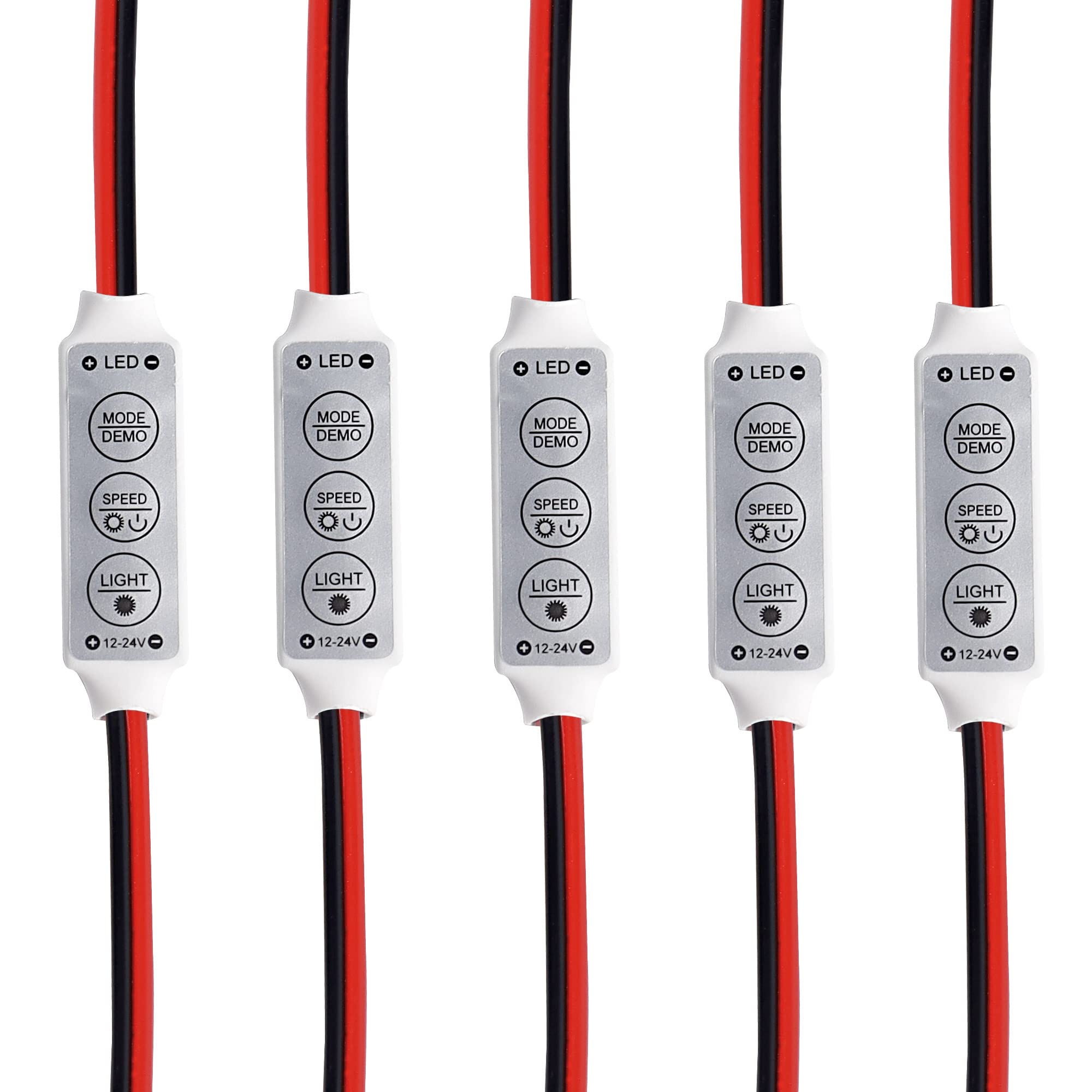 MEIRIYFA Mini LED Dimmer Controller 12V -24V LED Strip Dimmer Single Color Controller Brightness Dimmer 3 Keys for 3528 5050 Light (5PCS) (Single Color)