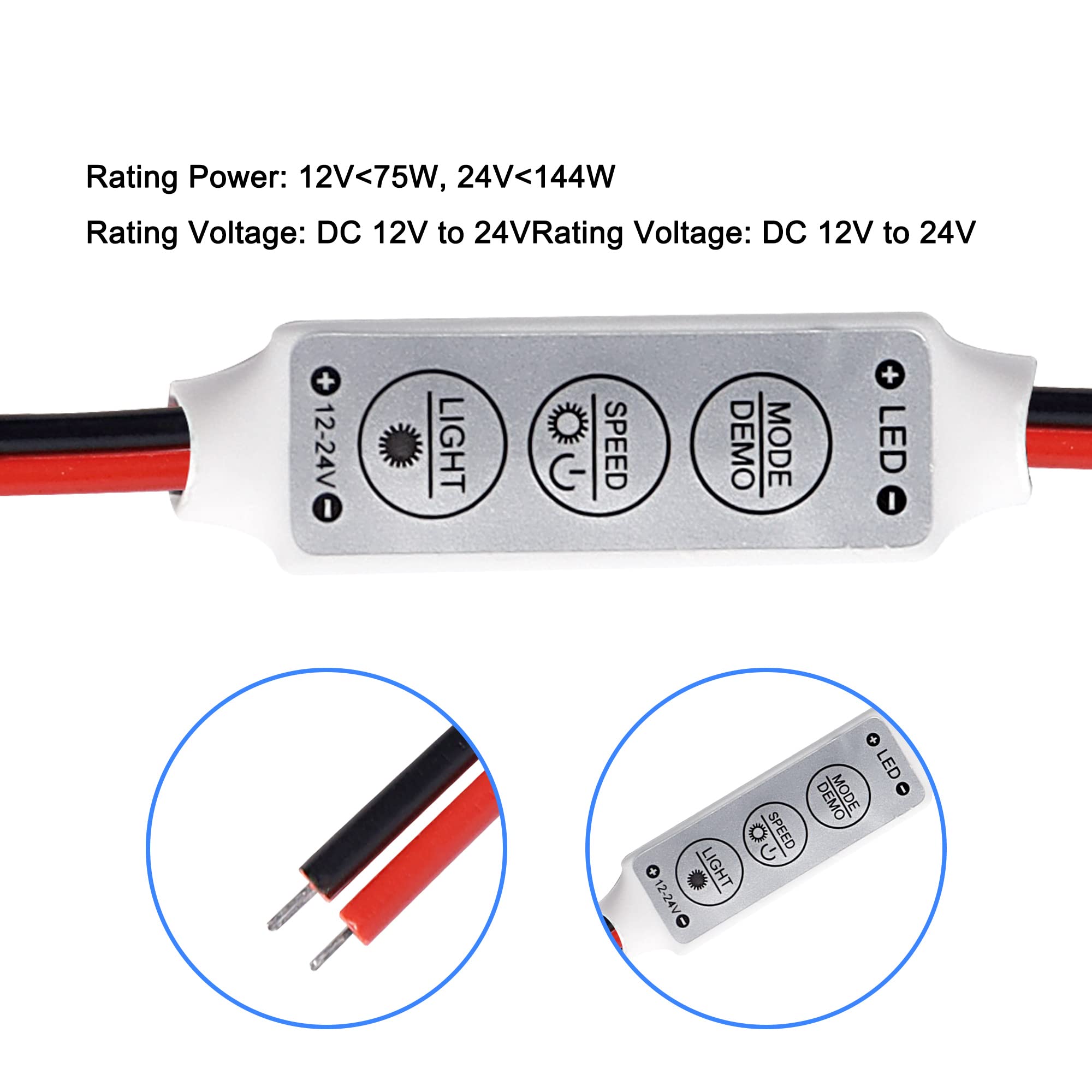 MEIRIYFA Mini LED Dimmer Controller 12V -24V LED Strip Dimmer Single Color Controller Brightness Dimmer 3 Keys for 3528 5050 Light (5PCS) (Single Color)