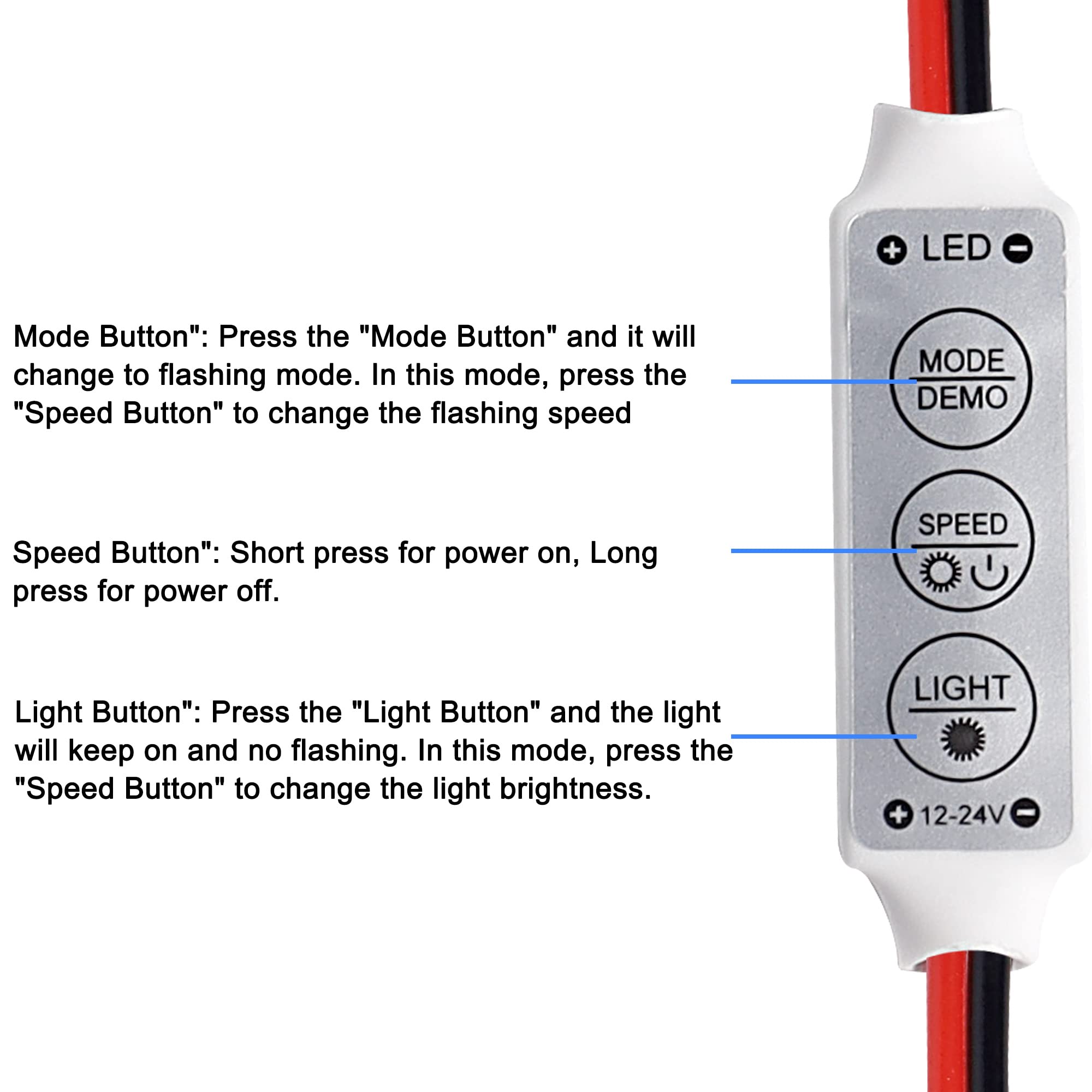 MEIRIYFA Mini LED Dimmer Controller 12V -24V LED Strip Dimmer Single Color Controller Brightness Dimmer 3 Keys for 3528 5050 Light (5PCS) (Single Color)