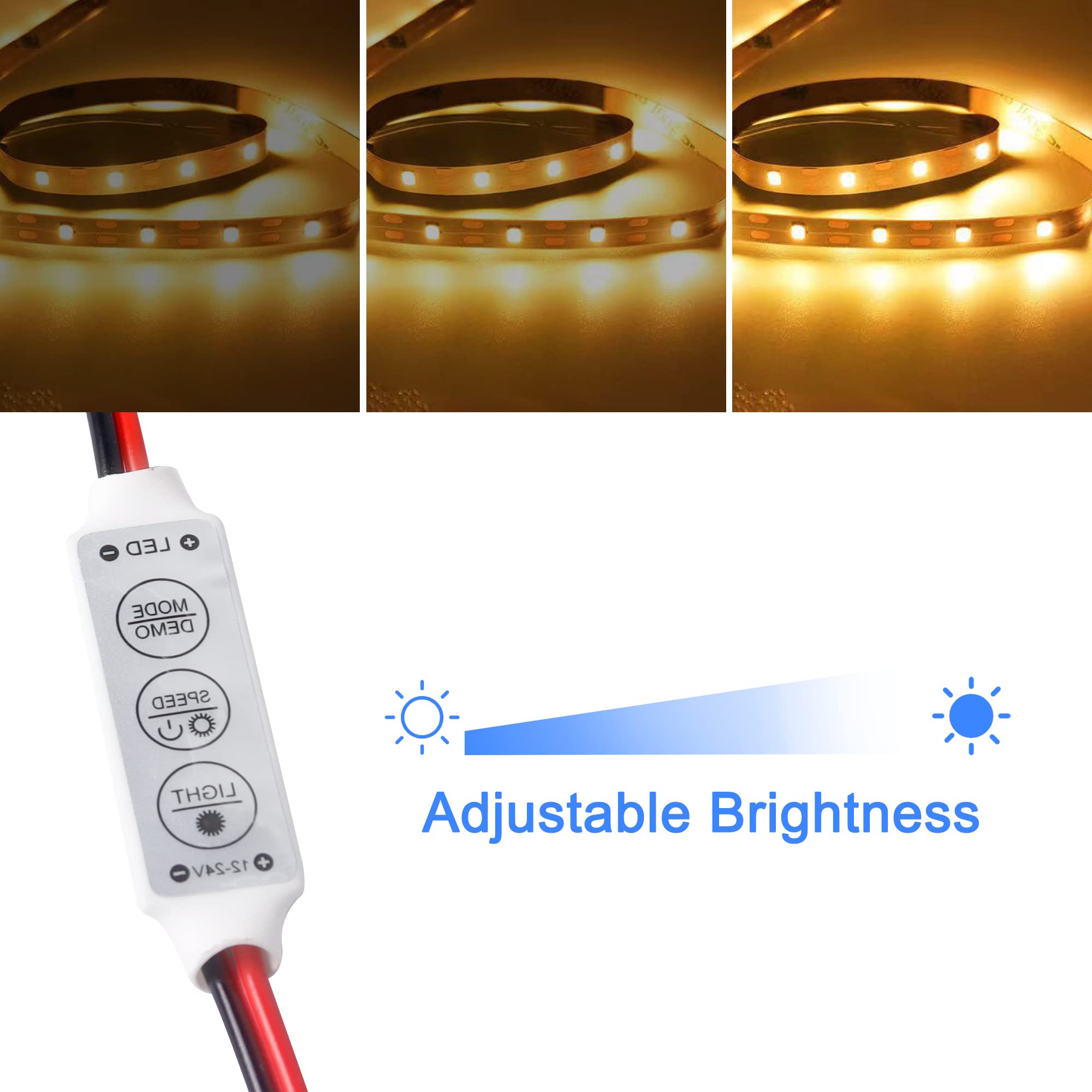 MEIRIYFA Mini LED Dimmer Controller 12V -24V LED Strip Dimmer Single Color Controller Brightness Dimmer 3 Keys for 3528 5050 Light (5PCS) (Single Color)