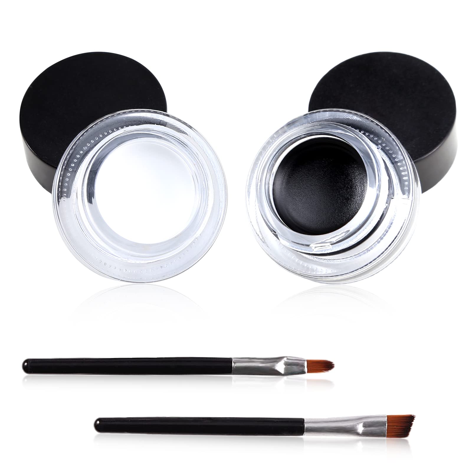 Jutqut 2 in 1 Black and Brown Gel Eyeliner Set, Gel Eyeliner Eyebrow Cream Set with Brushes, High Pigmented Waterproof Matte Smudge-proof Eye Liner, Last for All Day with Eyebrow