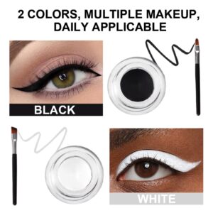 Jutqut 2 in 1 Black and Brown Gel Eyeliner Set, Gel Eyeliner Eyebrow Cream Set with Brushes, High Pigmented Waterproof Matte Smudge-proof Eye Liner, Last for All Day with Eyebrow