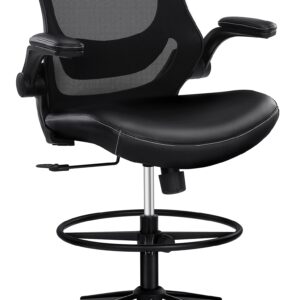 Misolant Drafting Chair, Tall Office Chair for Standing Desk, Standing Desk Chair Office Chair with Adjustable Lumbar Support and Footrest, PU Leather Chair Office Drafting Chair