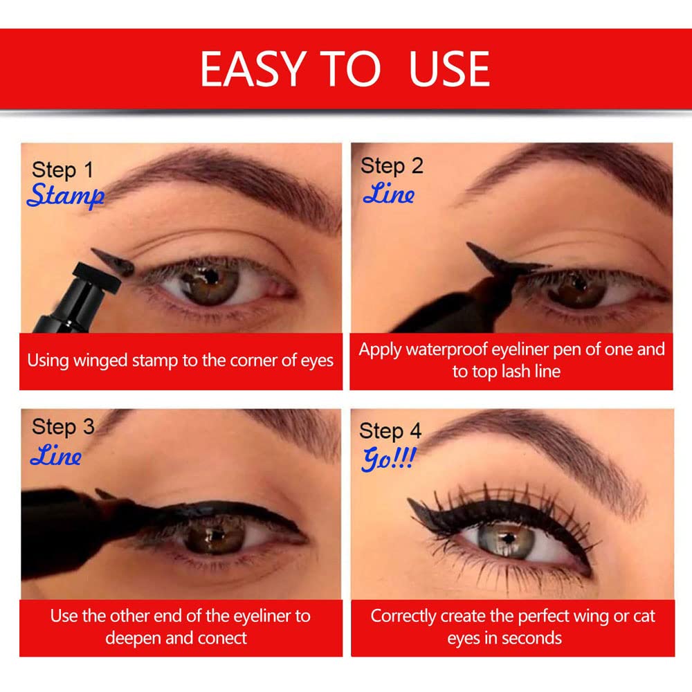 evpct 2Pcs Black Eyeliner and Wing Stamp Set Big Small Winged Eyeliners Stamps Cat Eye Liner Stamp Stencils Tool for Women All Eye Shapes Waterproof delineador de ojos a prueba de agua contra el agua