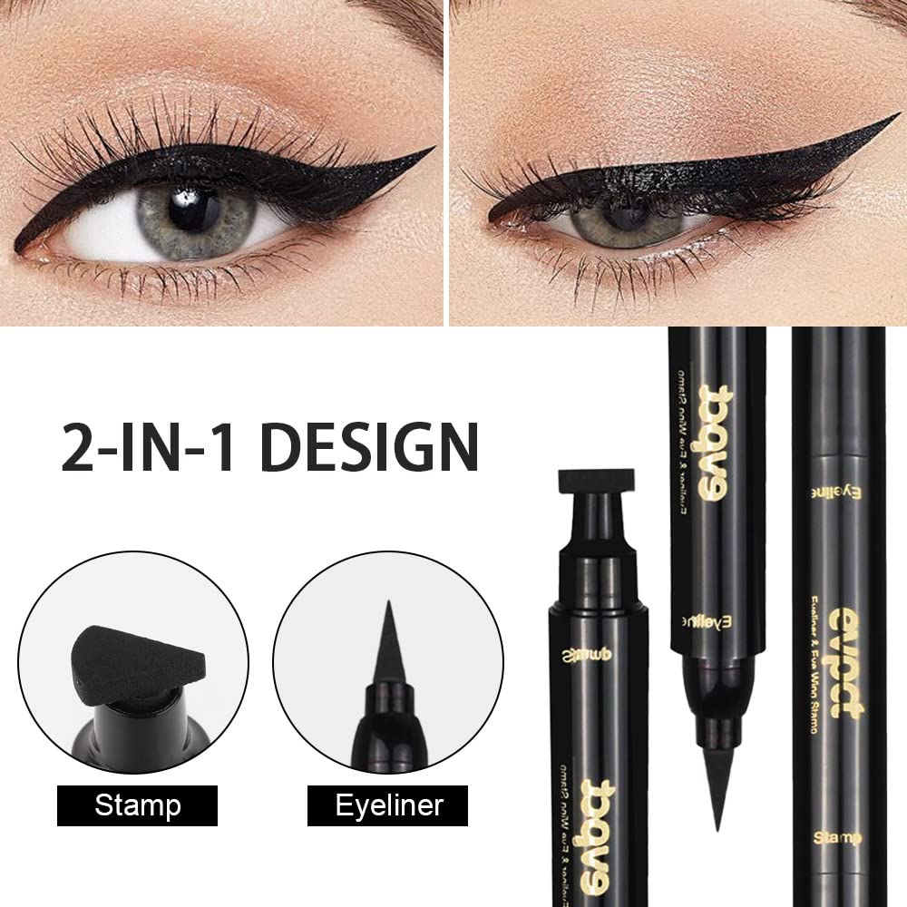 evpct 2Pcs Black Eyeliner and Wing Stamp Set Big Small Winged Eyeliners Stamps Cat Eye Liner Stamp Stencils Tool for Women All Eye Shapes Waterproof delineador de ojos a prueba de agua contra el agua