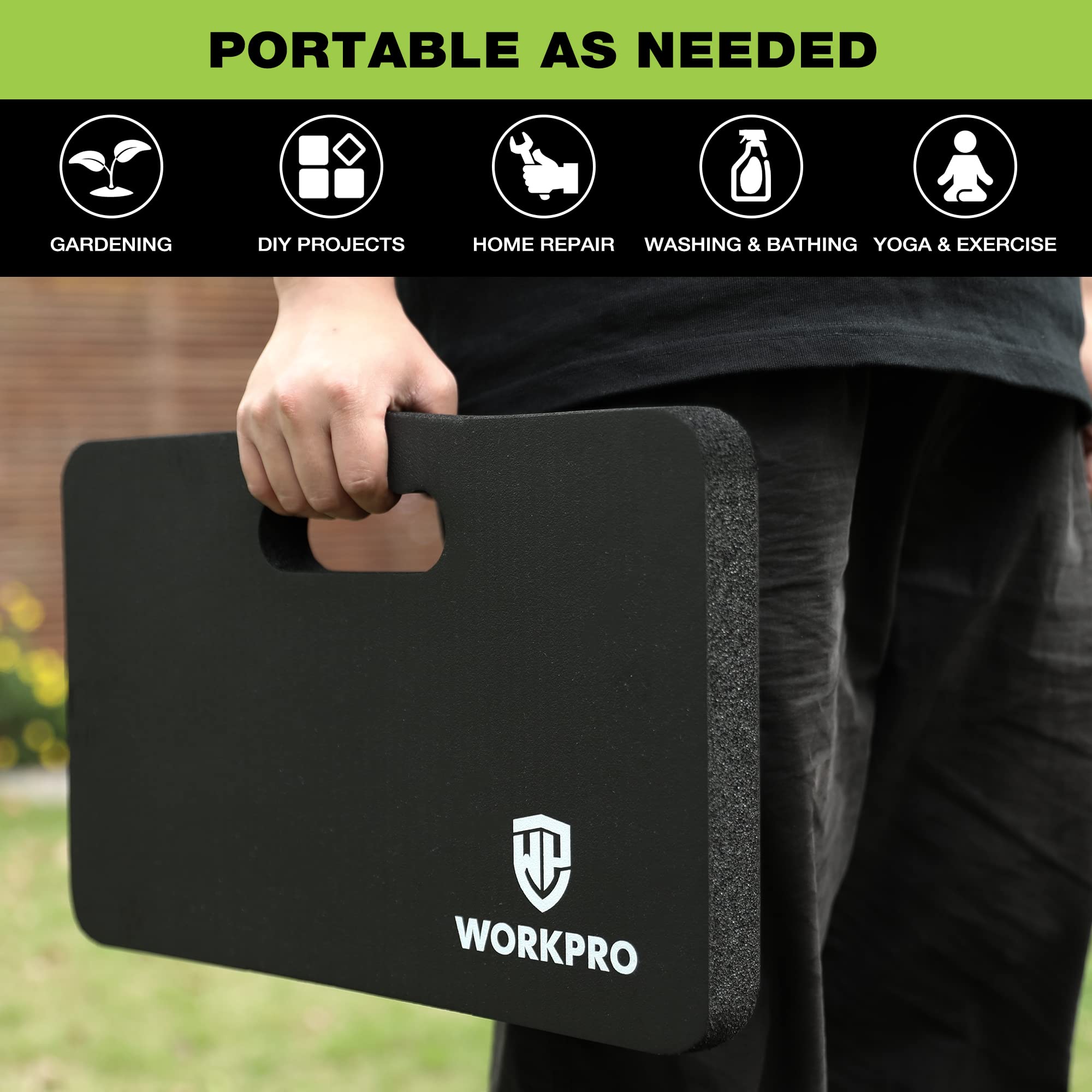 WORKPRO Extra Thick Kneeling Pad, Soft Foam Cushioning for Knee, Large Foam Kneeler Mat for Gardening, Bathing Baby, Workout Supplies, 17.5 x 11 x 1.5 in, Black