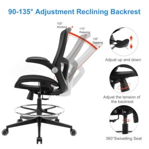 Office Drafting Chair,Ergonomic Tall Office Desk Chair,Adjustable Standing Desk Stool Chair,Executive Computer Chair with Footrest Ring and Lumbar Support (Black)