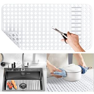 moryimi silicone sink mat large, white silicone sink mats and protectors, silicone sink protector with cutout drain holes for kitchen farmhouse stainless steel ceramic sink 25"x13"