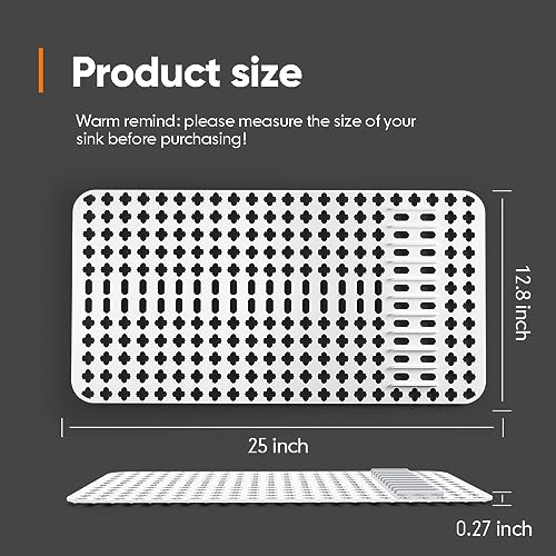 Moryimi Silicone Sink Mat Large, White Silicone Sink Mats and Protectors, Silicone Sink Protector with Cutout Drain Holes for Kitchen Farmhouse Stainless Steel Ceramic Sink 25"x13"
