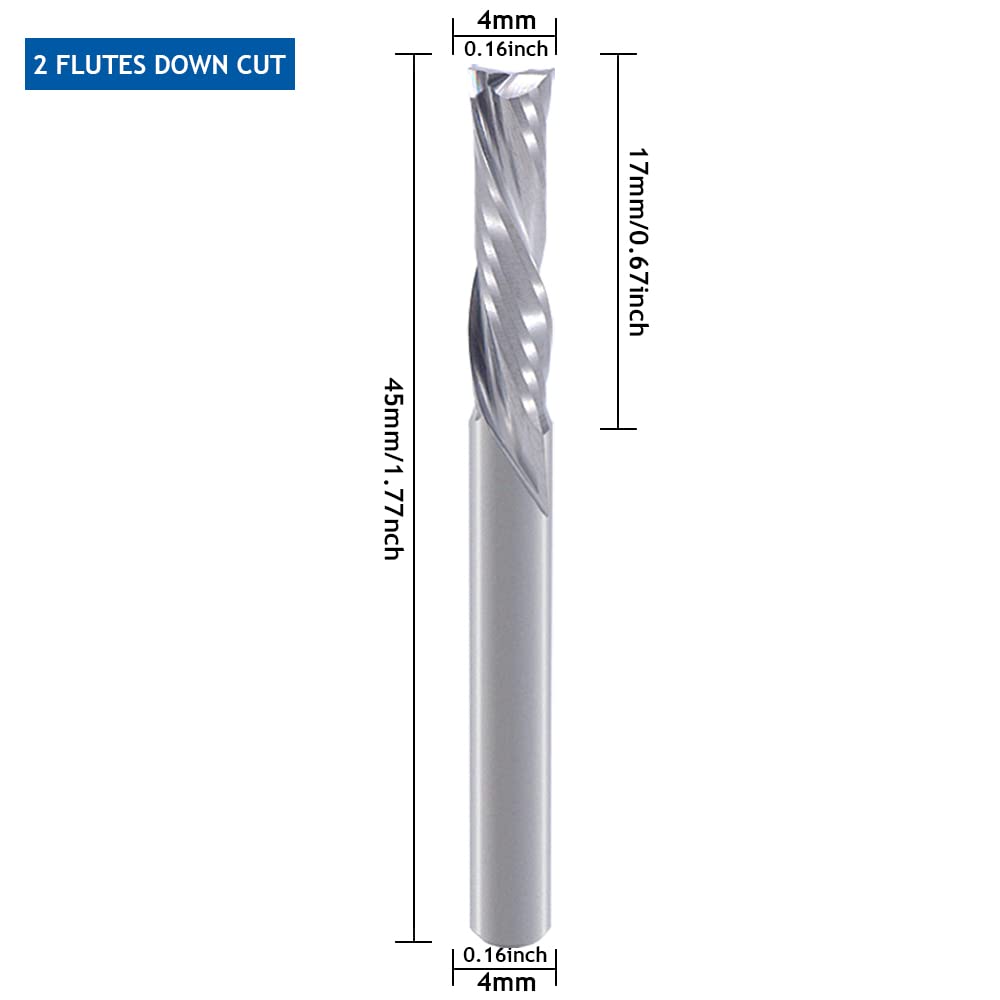 Downcut Spiral Router Bits 5/32 inch Shank, 5/32 inch Cutting Diameter,0.67 inch Cutting Length,Solid Carbide CNC Router Bits End Mill for Wood Cut, Carving