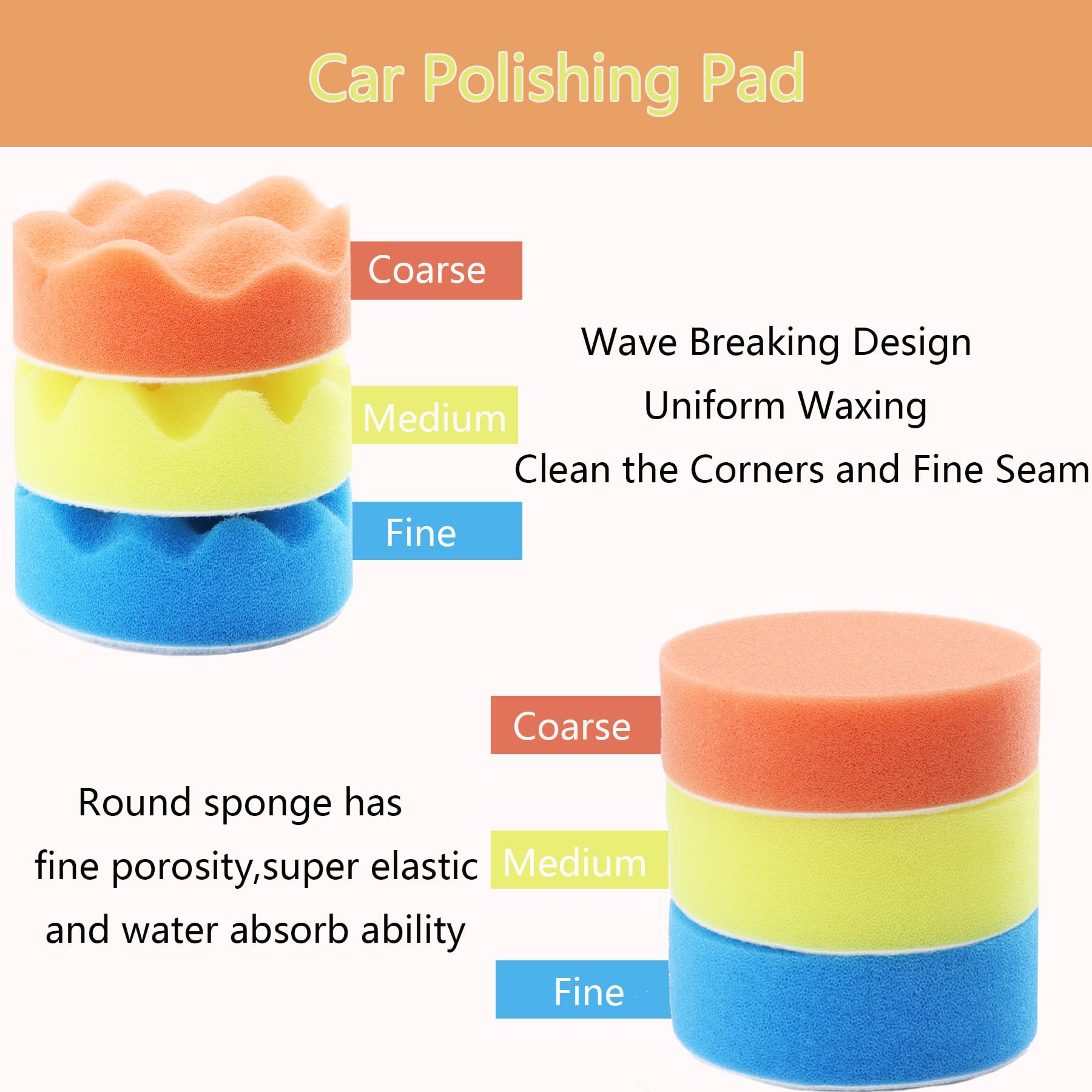 104PCS Car Foam Drill Buffing Pads 3Inch Car Headlight Restoration Kit Sanding Discs with M10 Backing Pad, Wool Buffing Polishing Pad, Sponge Buffing Pad, Interface Pad for Car Washing Cleaning Waxing