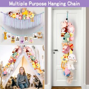 HOOMTREE Stuffed Animal Storage Hammock & Chain, Stuffed Animal Net with Tassels & Lights, Corner Hanging Toy Hammock for Stuffed Animals Plushie Squishmallow, Ideal for Kids Bedroom