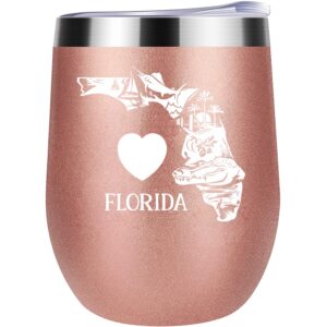 KAIRA Florida Gifts Wine Tumbler,Gift Home Decor Souvenirs Cup with Florida Shape,12 Oz with Lid,Vacuum Stainless Steel Coffee Trave Mug,Best Friends for Birthday,Idea for Women(Rose Gold)