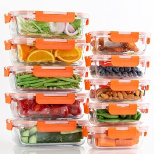 umeied 10 pack glass food storage containers with lids leakproof, airtight glass meal prep containers for lunch, on the go, leftover, dishwasher safe