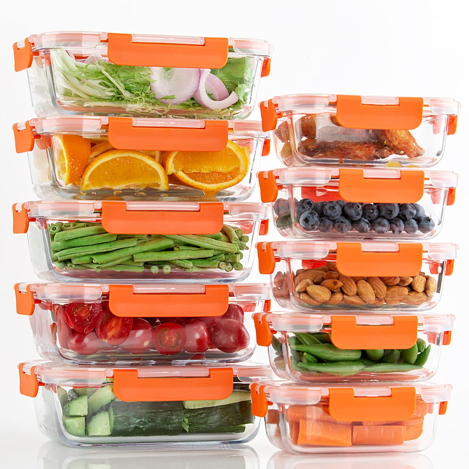 UMEIED 10 Pack Glass Food Storage Containers with Lids Leakproof, Airtight Glass Meal Prep Containers For Lunch, On The Go, Leftover, Dishwasher Safe
