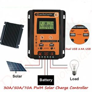 DIGISHUO MPPT Solar Charge Controller, 12V/24V 50A Solar Panel Battery Regulator Charge Controller Dual USB LCD Display Solar Power Battery Charger Controller