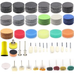 160pcs 1inch sanding discs hook and loop 60 to 10000 wet dry sandpaper with 1/8" shank backing pad,hand sanding block,sponges polishing pads and interface pad for drill grinder rotary tools attachment