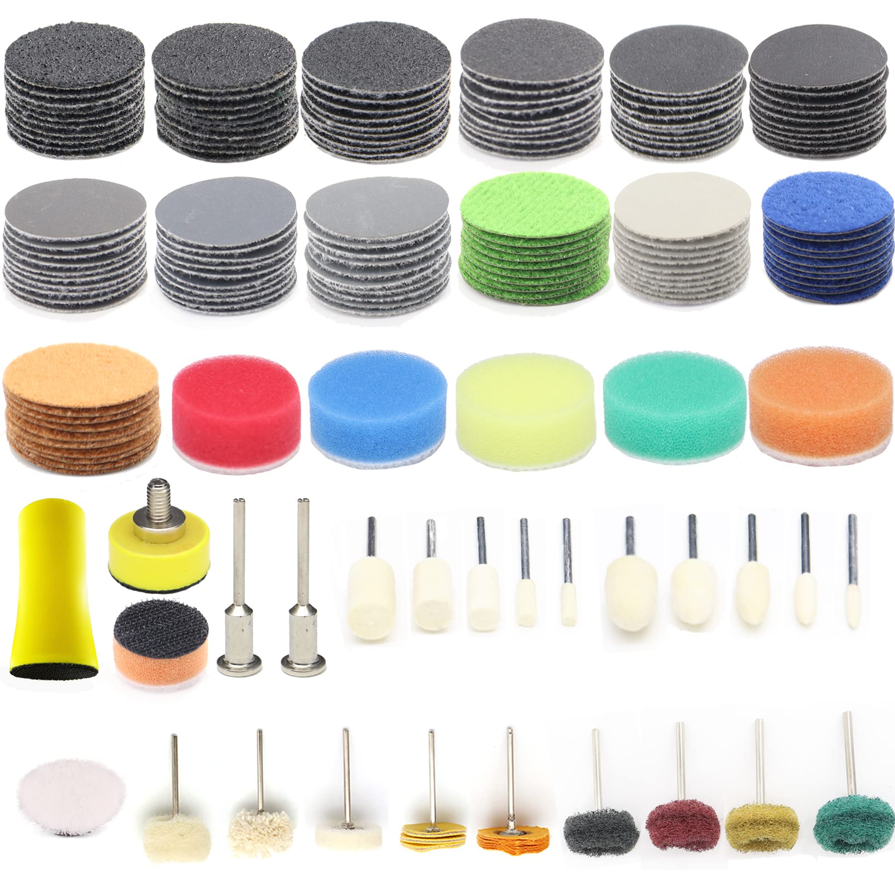 160Pcs 1inch Sanding Discs Hook and Loop 60 to 10000 Wet Dry Sandpaper with 1/8" Shank Backing Pad,Hand Sanding Block,Sponges Polishing Pads and Interface Pad for Drill Grinder Rotary Tools Attachment