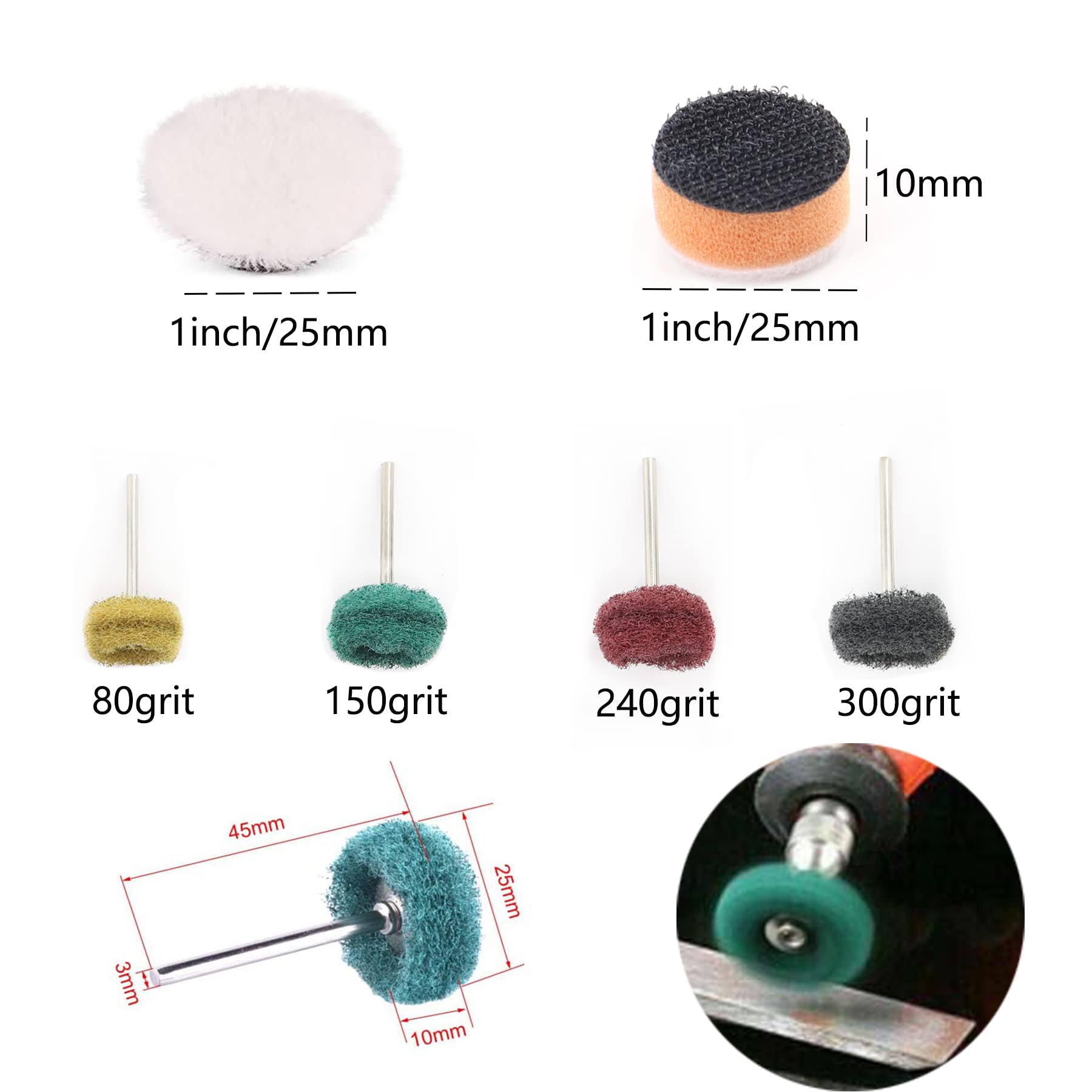 160Pcs 1inch Sanding Discs Hook and Loop 60 to 10000 Wet Dry Sandpaper with 1/8" Shank Backing Pad,Hand Sanding Block,Sponges Polishing Pads and Interface Pad for Drill Grinder Rotary Tools Attachment