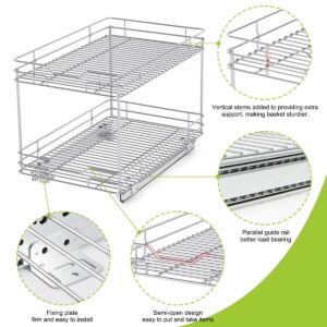 BONADOM 2 Tier Pull Out Cabinet Organizer(21''Dx14''W) Heavy Duty Slide Out Drawers for Kitchen Cabinets Storage Kitchen Roll Out Shelf Storage for Pots, Pans Cabinet Drawers Slide Out