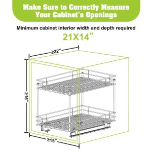 BONADOM 2 Tier Pull Out Cabinet Organizer(21''Dx14''W) Heavy Duty Slide Out Drawers for Kitchen Cabinets Storage Kitchen Roll Out Shelf Storage for Pots, Pans Cabinet Drawers Slide Out