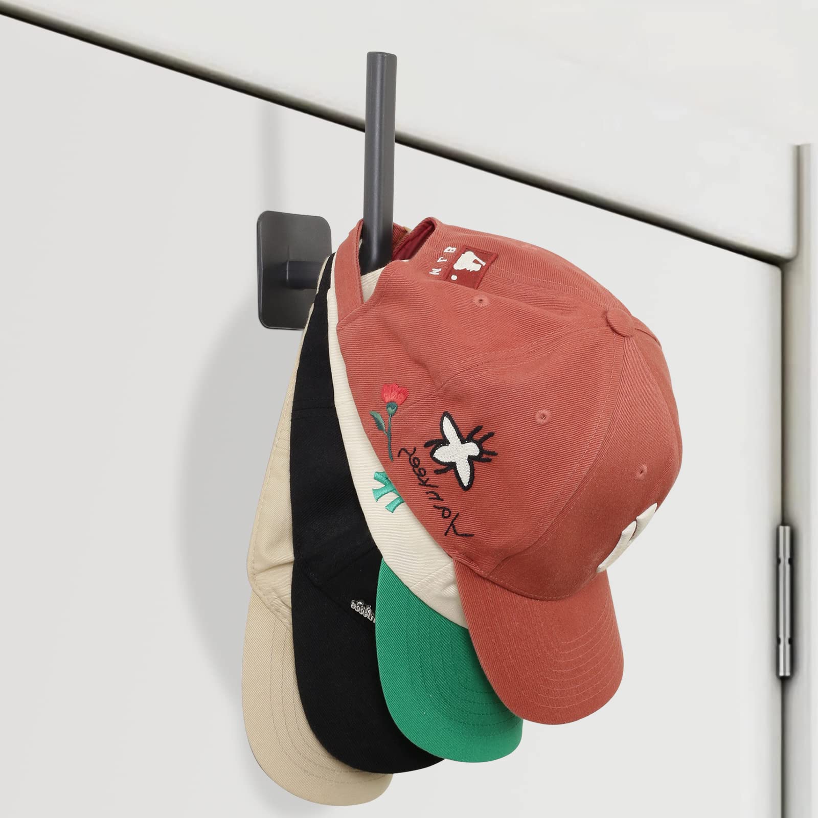 Funnacle Hat Rack for Baseball Caps Adhesive Hat Hooks for Wall, Hat Hanger Storage Baseball Cap Organizer, No Drilling Strong Hat Holder for Door, Closet, Bedroom,Office（Black, 2 Pack）