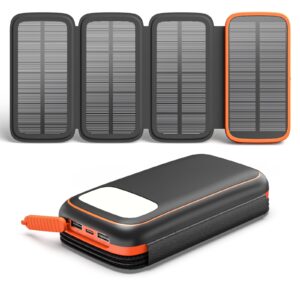 conxwan solar charger 27000mah power bank with 4 solar panels & 3 usb outputs, 3a fast charging portable charger usb c external battery pack compatible with smartphones tablets
