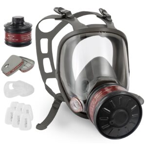 joeais full face gas mask, gas masks survival nuclear and chemical with 40mm activated carbon filter, reusable respirator mask for gases, polishing, vapors, dust, chemicals